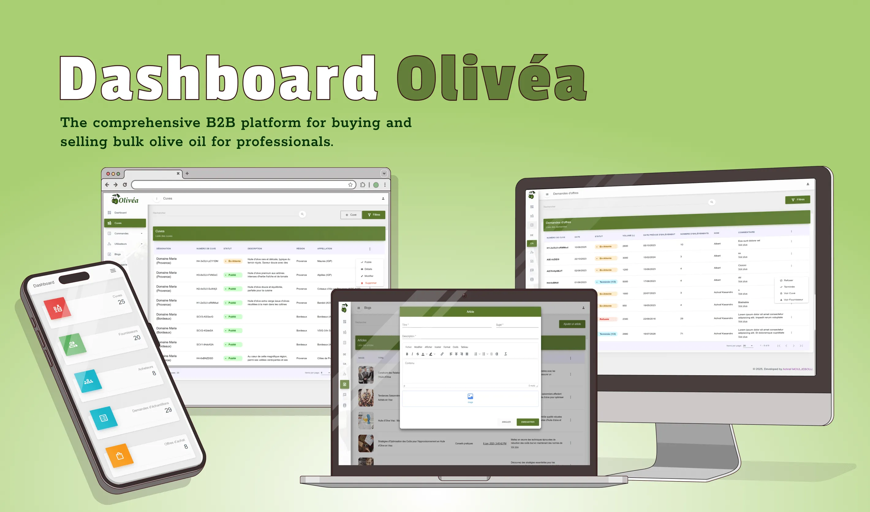 Olivéa Dashboard | B2B Olive Oil Admin Platform